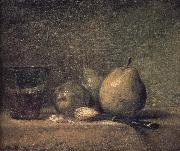Jean Baptiste Simeon Chardin Sheng three pears walnut wine glass and a knife Spain oil painting artist